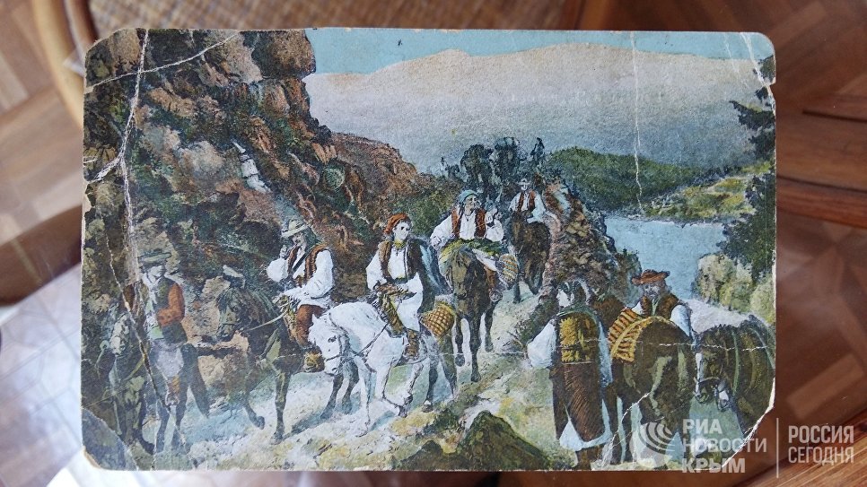 Напечатанная в Коломые открытка с картиной &quot;Поворот гуцулов в Черногоры&quot;